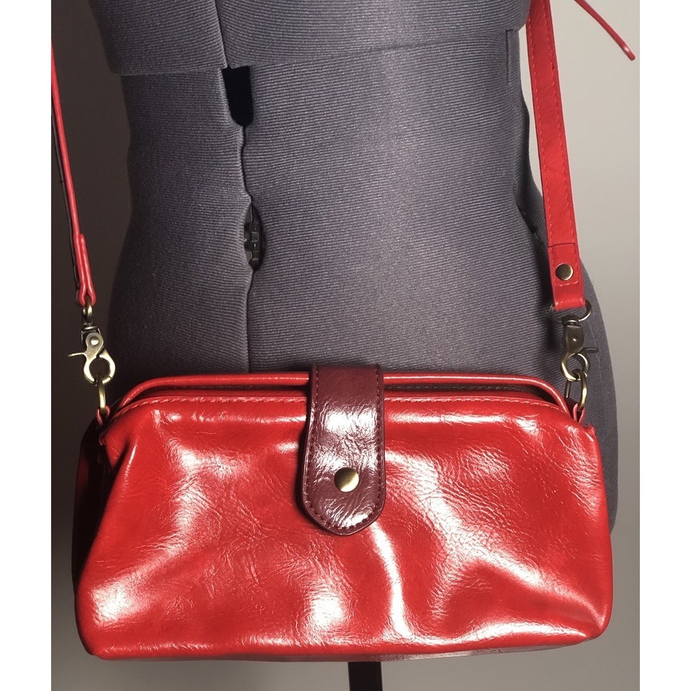 Vtg Y2K Style Red Big Mouth Frame Crossbody Bag‎ Adjustable Strap Magnet
